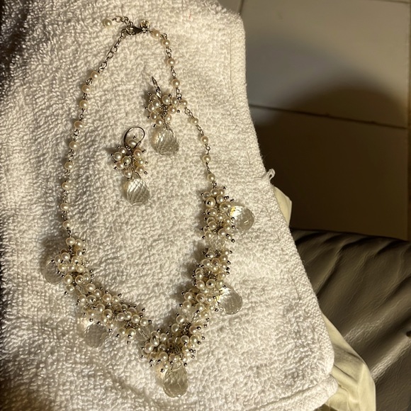 SS Pearl cluster & Swavroski crystal “16” necklace & matching drop earrings! - Picture 1 of 5